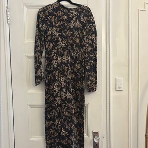 Vince Black and Tan Sheath Maxi Dress with Mock Neck